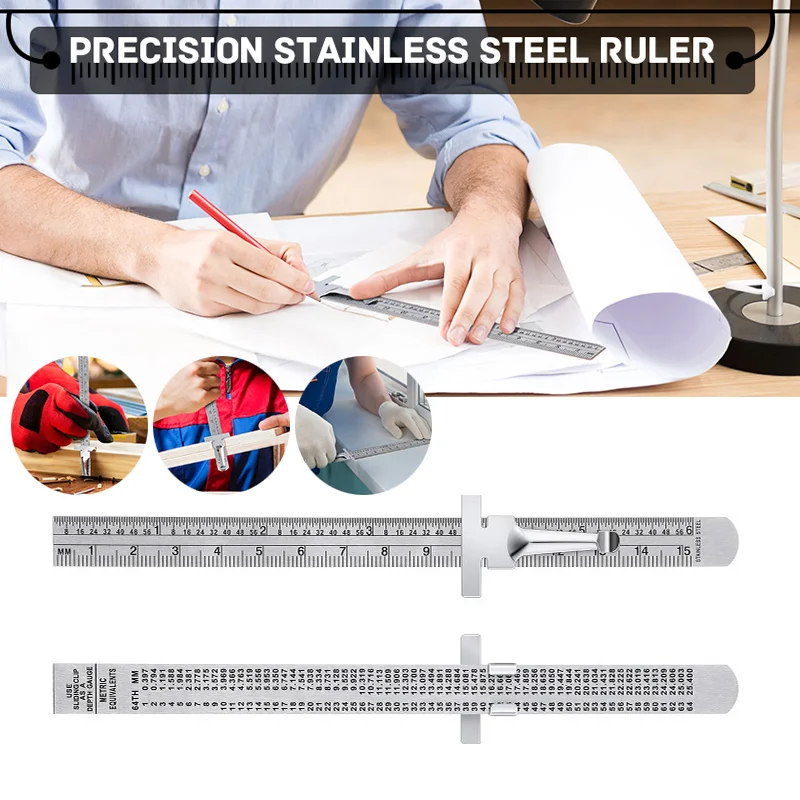 

Stainless Steel Ruler with Detachable Clips 6 Inches 15cm Ruler Clothing Design Diy Special Printing Sewing Ruler Tool KSR15