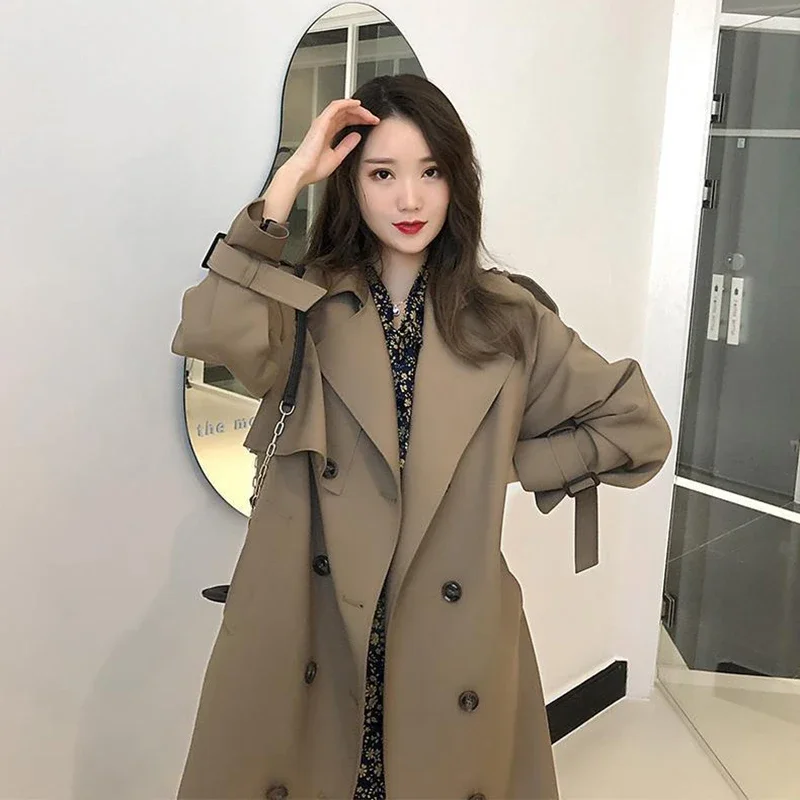 Тренчкот женский базовый в стиле ретро Повседневная Свободная двубортная