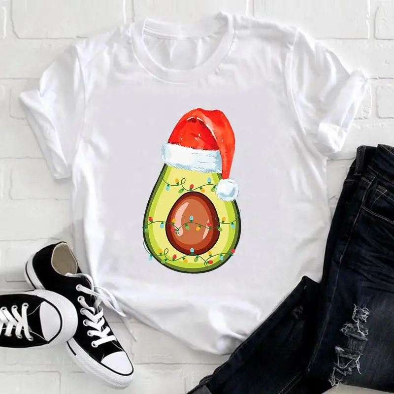 

Merry Christmas Women Pretty Holiday Nice Top Print Sweet Avocado 90s New Year Tshirt T Tee Cartoon Fashion Graphic T-shirt