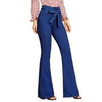 woman high waist tie jeans high stretch slim flare jeans casual wide leg pants s 2xl