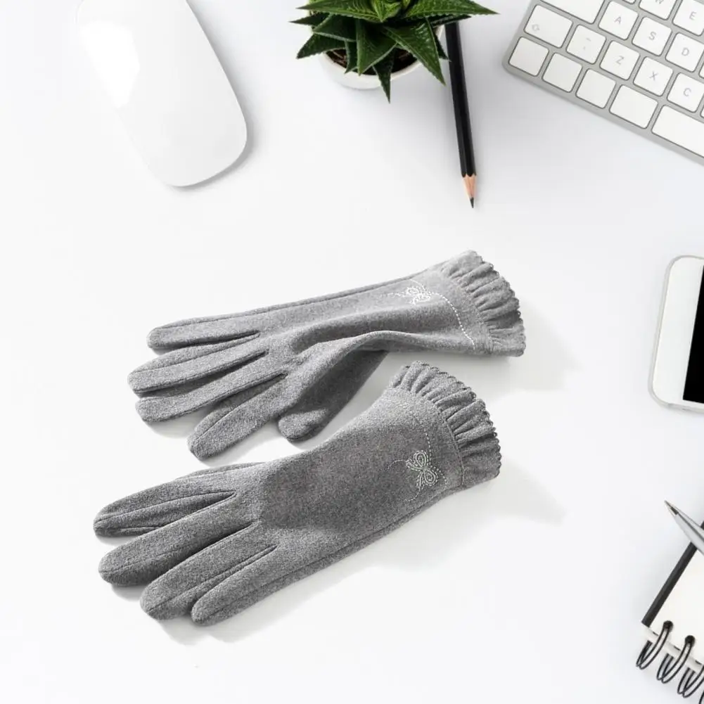 

Simple Adults Gloves Full Finger Non-shrink Fall Winter Outdoor Riding Gloves Thickened Women Gloves for Daily Wear