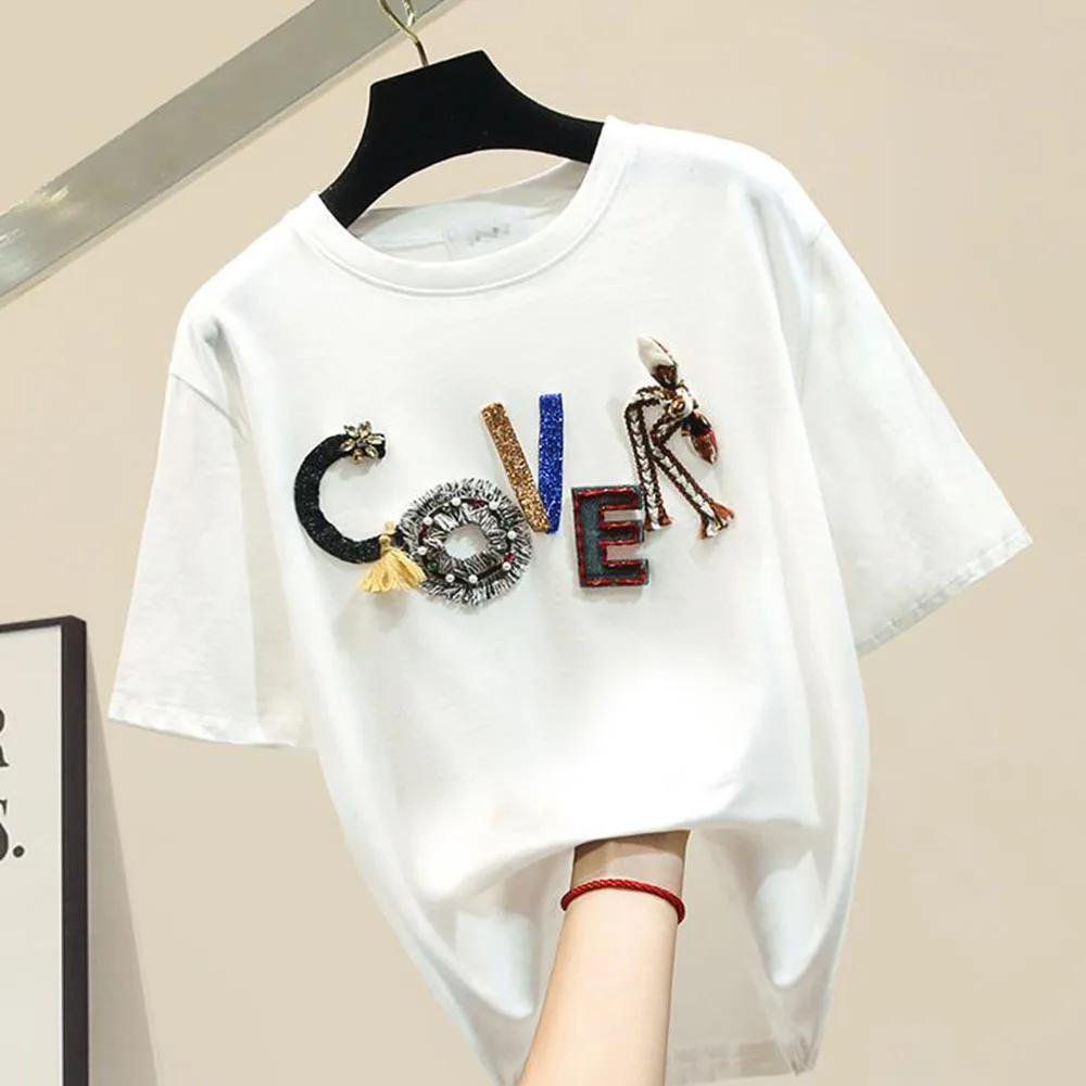 

T shirt Women Cotton Casual O-Neck Sexy T-shirt Women Letter Tshirt Femme White Tees Tops Tee Shirt Femme