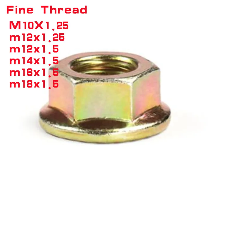 5pcs Grade 10.9 steel with colour zinc Fine thread Flange Hex nut m10x1.25  m12x1.25 m14x1.5  m16x1.5  m18x1.5