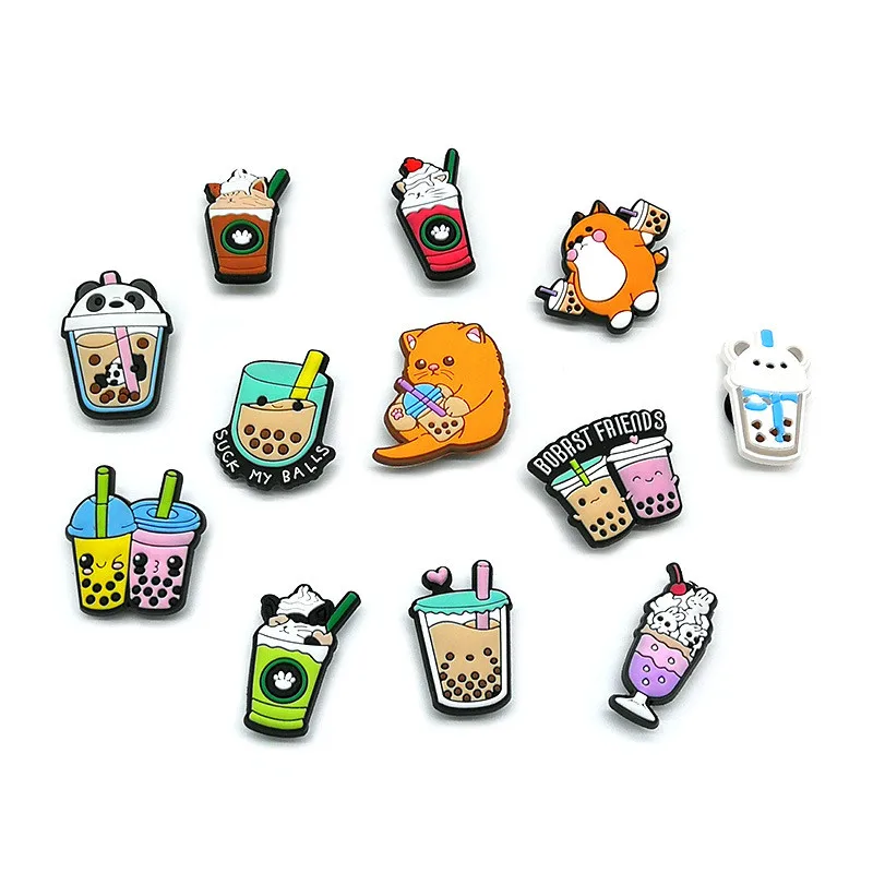 

Shoe Charms Accessories Fits for Crocs Single Sale 1pcs Decorations PVC Buckle for Kids Party Christmas Gifts Pins milk tea