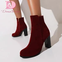 doratasia trendy new women ankle boots elegant thick high heels autumn female round toe ladies ol party boots plus size 34 48