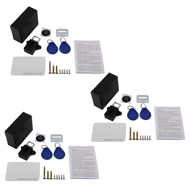 

3X RFID Electronic Cabinet Lock DIY For Wooden Drawer Cabinet, Ready For Use & Programmable(Black)