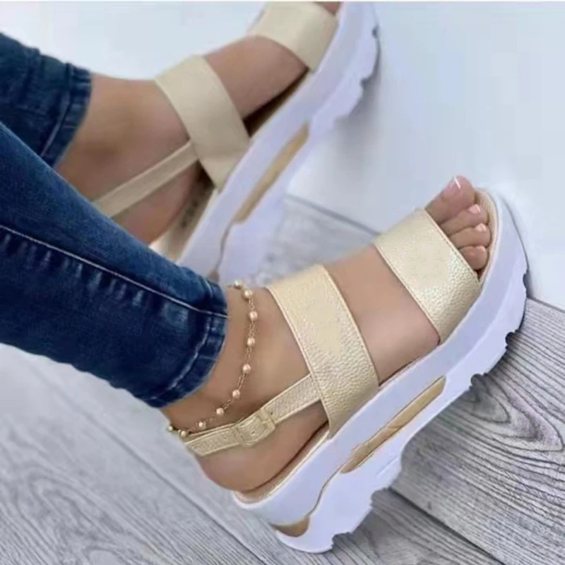Classics Women Sandals Solid Color Sandals Summer Shoes for Women Wedge Sandal Platform Sandalias Mujer Wedges Shoes Female