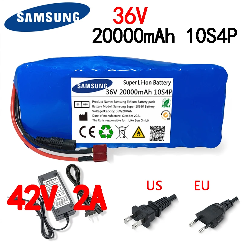 

36V Battery Pack 18650 battery 10S4P 20Ah battery pack high power battery 42V 20000mAh Ebike electric bike BMS+42V2A Charger