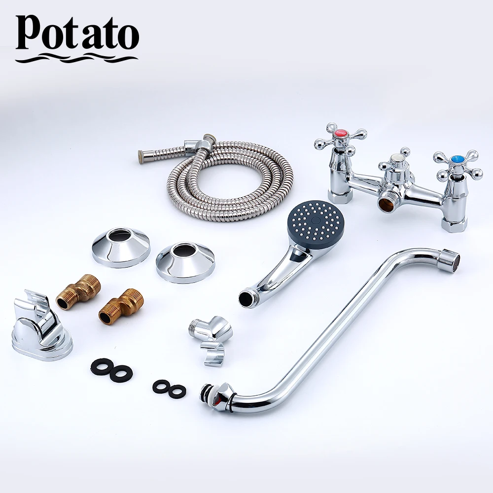 potato bathroom faucets economic zinc trough bathtub sprayer double control bath mixer with shower head p2265 free global shipping