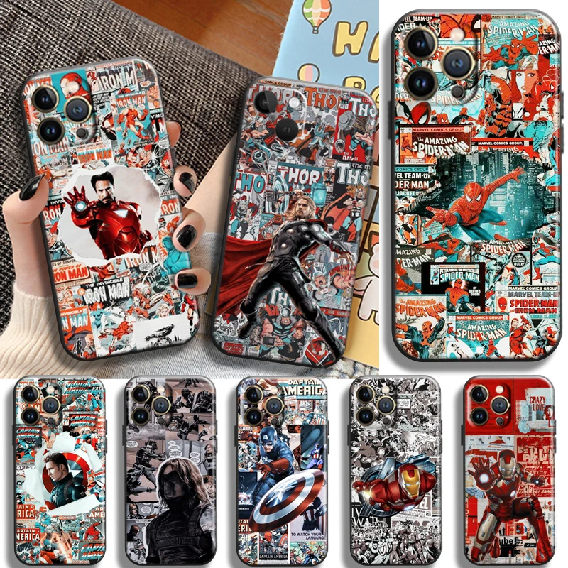 

Marvel Avengers For Apple iPhone 13 12 11 Pro Max 13 12 Mini X XR XS Max 5 6 6S 7 8 Plus Phone Case Liquid silicone Coque Black