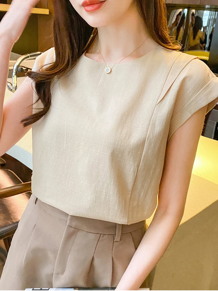 

Korean Womens Clothes Black Sleeveless Blouse Women Tops And Bloues Short Sleeve Shirts 2022 Summer Pullover O Neck Blusas Mujer