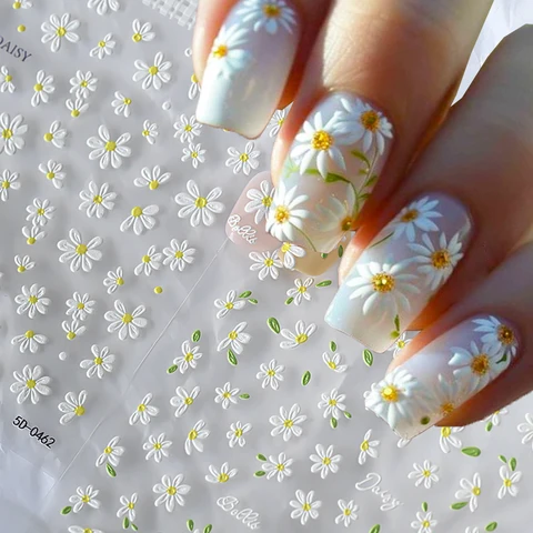 MAFANAILS 5D белые наклейки для дизайна ногтей с ромашками