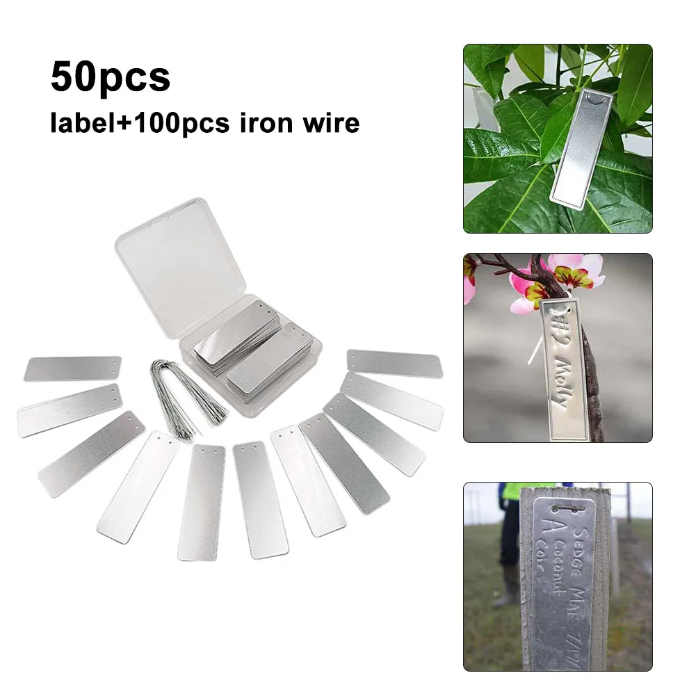 

Aluminum Plants Labels Iron Wire Set Double Sided Metal Labels 82*25*0.5mm Waterproof Wire Tree ID Tag Marking Garden Supplies