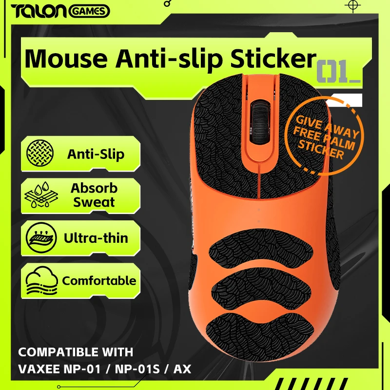 

Black TALONGAMES Mouse Grip Tape For VAXEE NP-01 / NP-01S Mouse,Palm Sweat Absorption, All Inclusive Wave Patter Anti-Slip Tape
