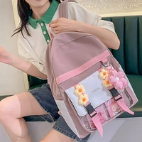 est new flower kawaii girls schoolbag small shoulders female waterproof nylon panelled cute casual transparent pvc backpack bags