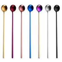rainbow color coffee tea stir spoon long handle ice cream dessert spoons eco friendly stainless steel tableware kitchen supplies
