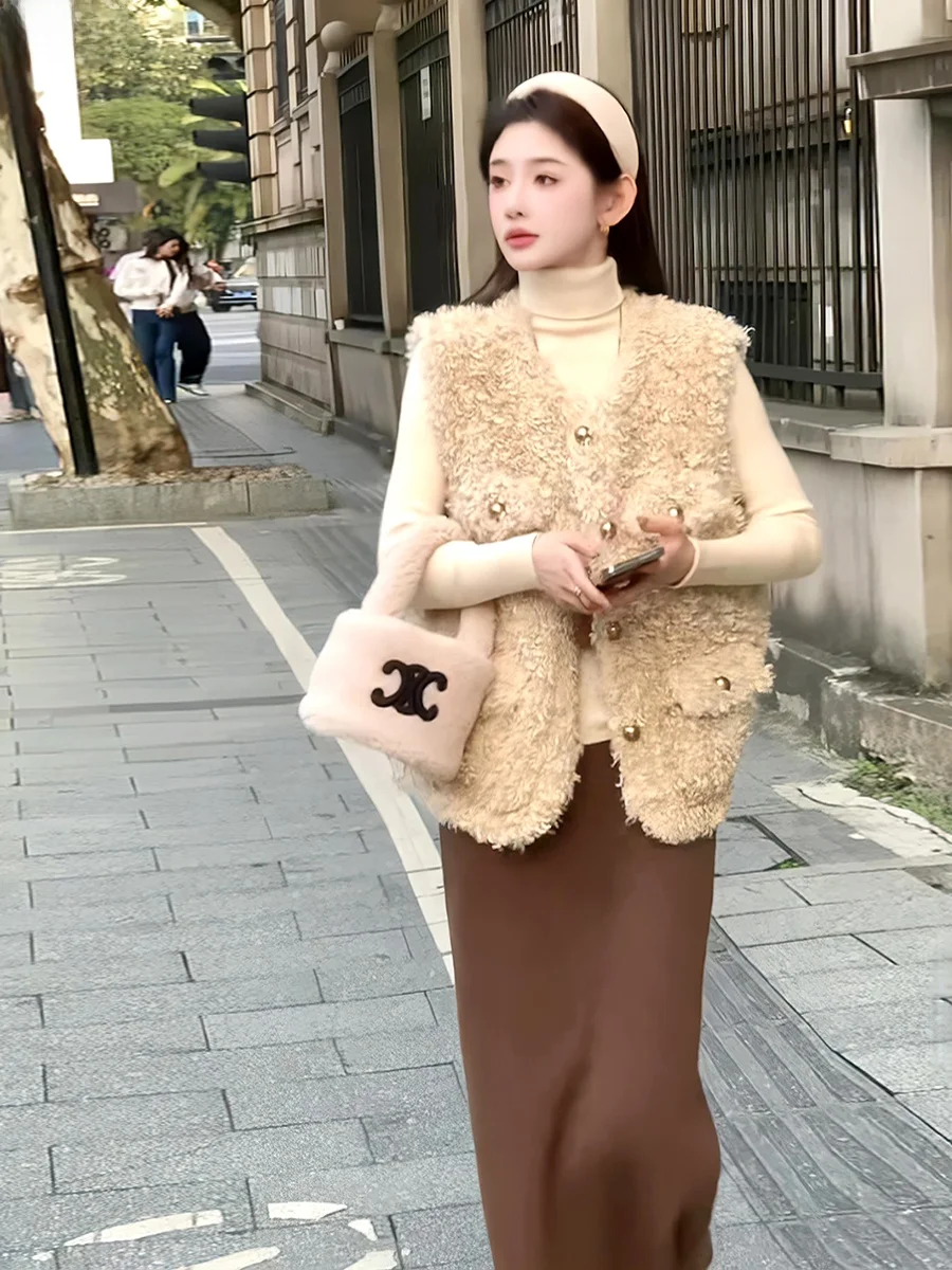 Корейское элегантное пушистое короткое пальто в стиле ретро женское