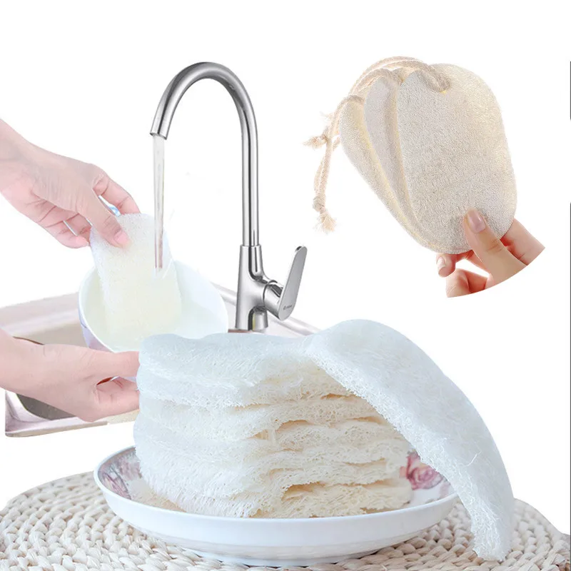 

1/5PCS Natural Loofah Dish Washing Cloth Pot Bowl Brush Double-sided Cleaning Microfibre Kitchen Decontamination Cleaning Pad