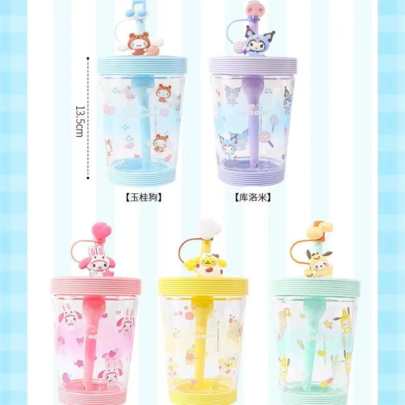 

535Ml Sanrio Colorful with Straw Cup Carrying Strap Mymelody Cinnamoroll Mug Pochacco Cartoon Kawaii Anime Plush Toy Girl Gift