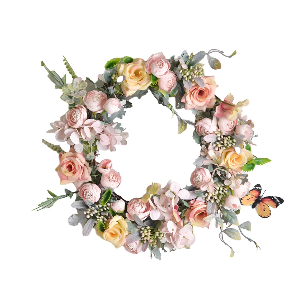 

Wreaths For Front Door Artificial Flower Wreath For Home Decoration Light Color Fake Flower Garland Round Floral Wreath Hangings