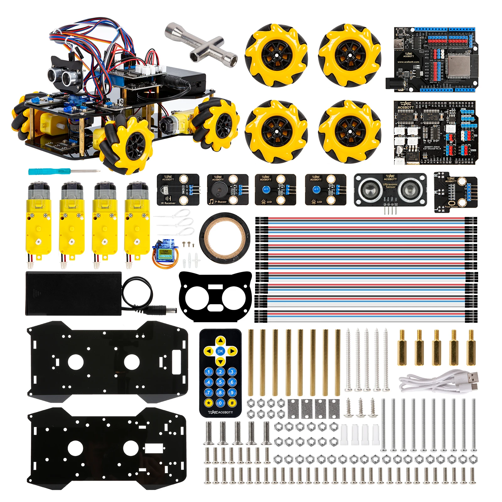 Умный программируемый STEM-робот ACEBOTT ESP32, 4WD-автомобиль, образовательный стартовый набор для Arduino IDE (art.: 3920dcc545372) - 3920dcc545372