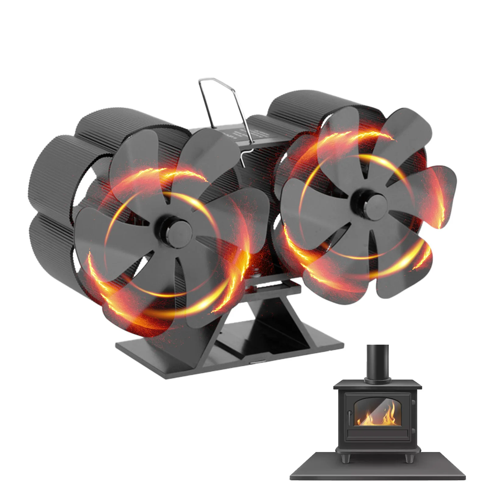 

New Arrive Fireplace Fan Stoves Accs Energy Efficient Heat Powered Thermal 12 Blades Aluminum Black Double Head