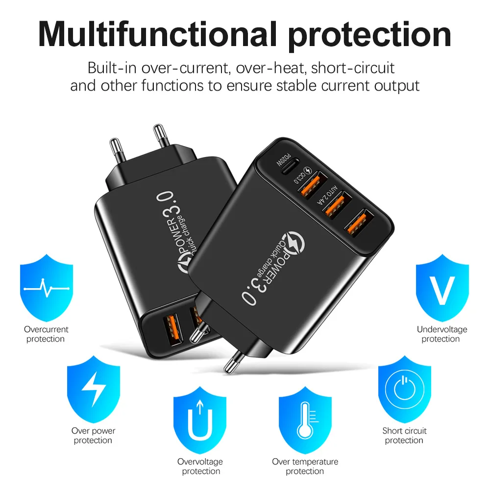 New Fast Charge American Standard European Standard Charger 3usb + TYPE-C Mobile Phone Travel Charger Universal Style Adapter