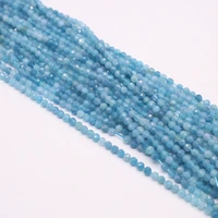 natural stone beads round faceted aquamarine stone accessories charms for jewelry making necklace bracelet 4mm