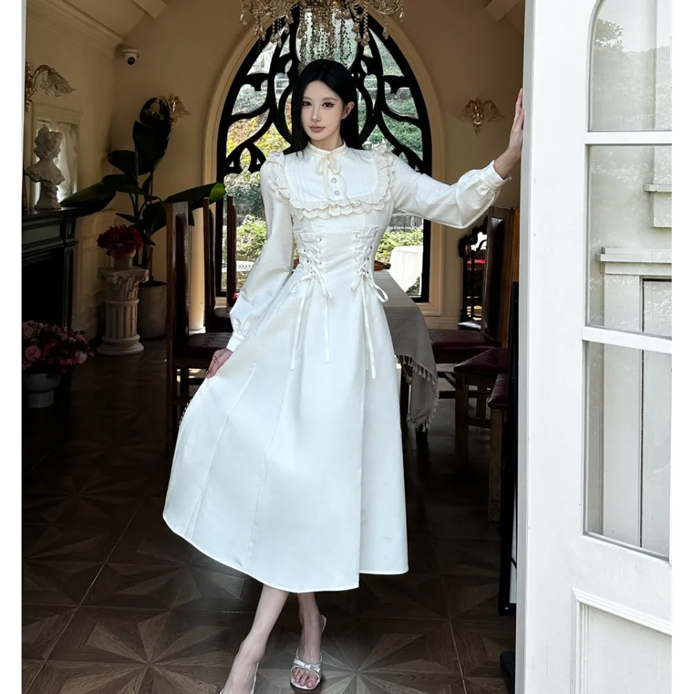 Осенне-зимняя женская одежда French sle Palace Sle White First Love Temperament облегающее талию