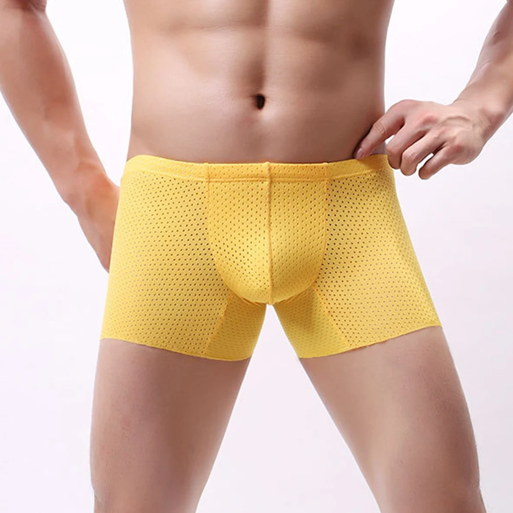 

Трусы-боксеры мужские сетчатые, пикантное нижнее белье с U-образным выпуклым мешочком, воздухопроницаемые плавки, быстросохнущее нижнее белье