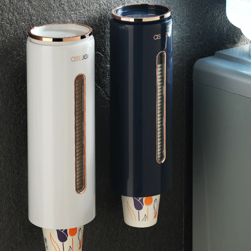 

Wall Mounted Disposable Paper Cup Dispenser Pull Type Plastic Cup Holder Anti-Dust Storage Rack Household Office Cups Container