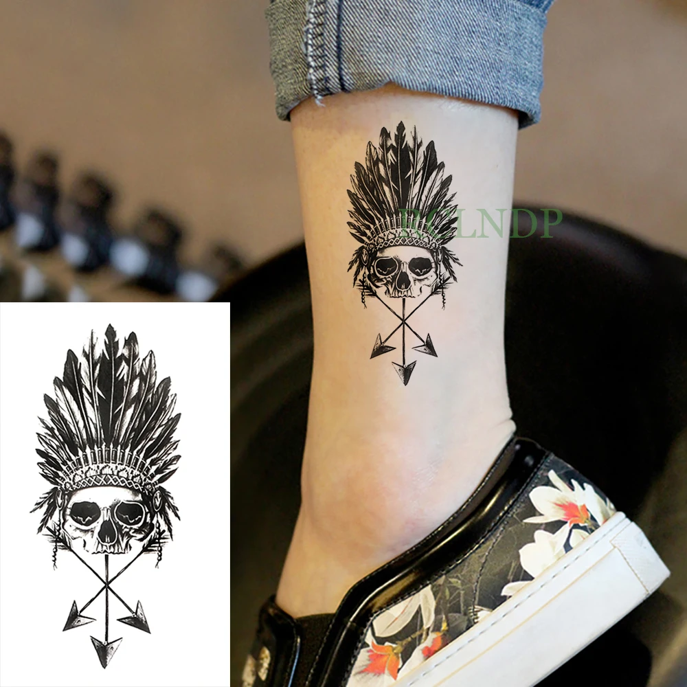 

Waterproof Temporary Tattoo Sticker skull head feather Fake Tatto Flash Tatoo Tatouage Wrist Foot Hand Arm For Girl Women Men