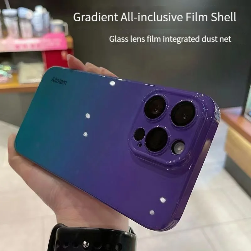 

Echome Iphone 14 Pro Case Gradient Film Case for 13 12 Pro Max Phone Case All-pack Lens Film Dust Screen Hard Protective Cover