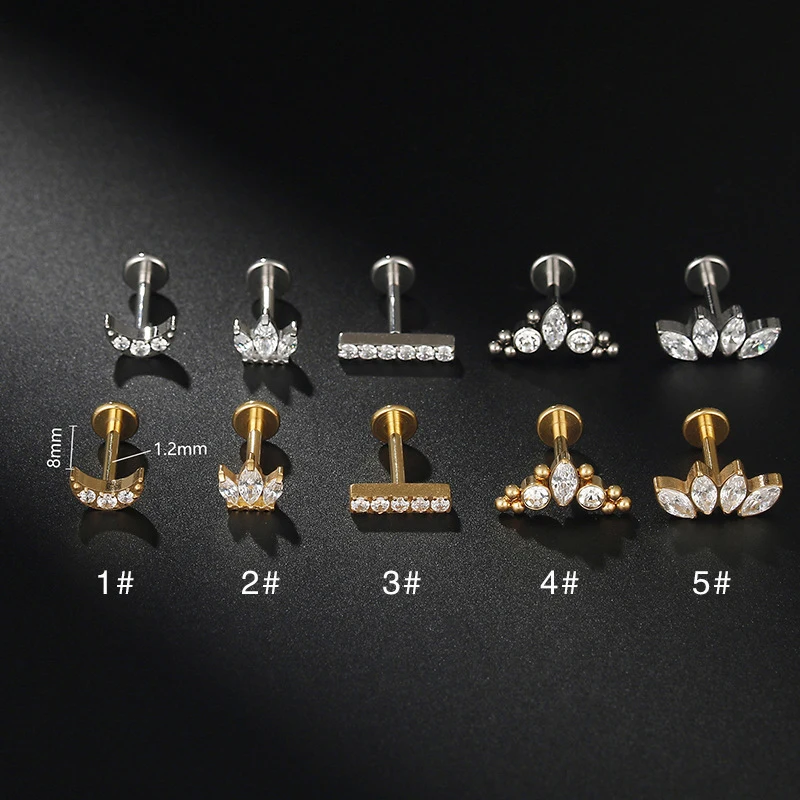

16G Piercing Labret Studs G23 Titanium Internal Thread Lip Stud Earring Month Crown CZ Helix Conch Cartilage Tragus Body Jewelry