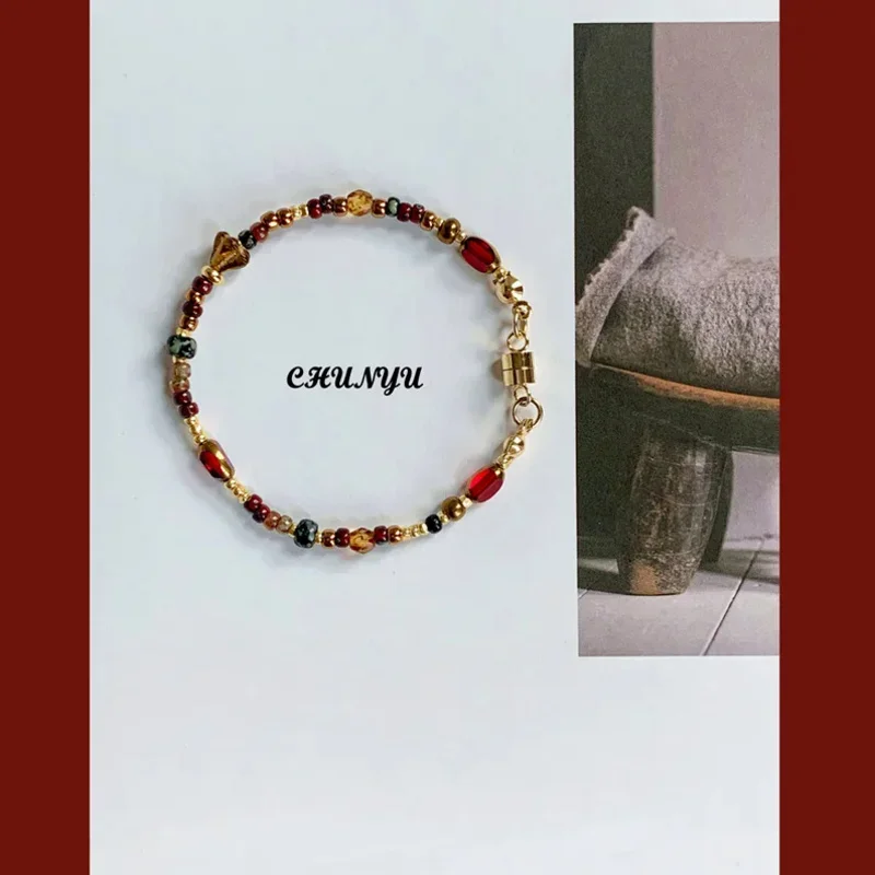 Браслет из чешских бусин в китайском стиле с магнитной пряжкой ретро