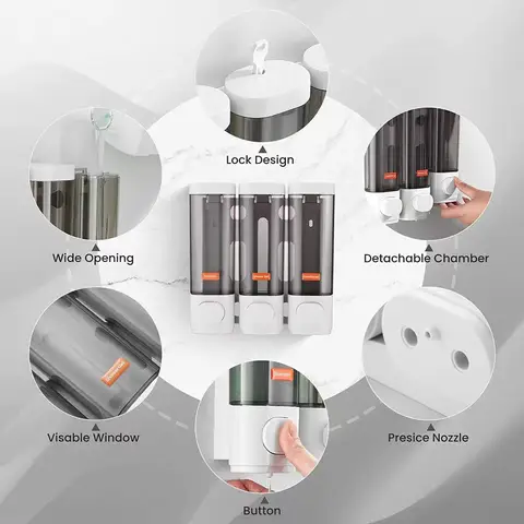 Настенный дозатор шампуня и кондиционера 3-в-1, дозатор мыла для душа без перфорации для дома, ванной комнаты, отеля