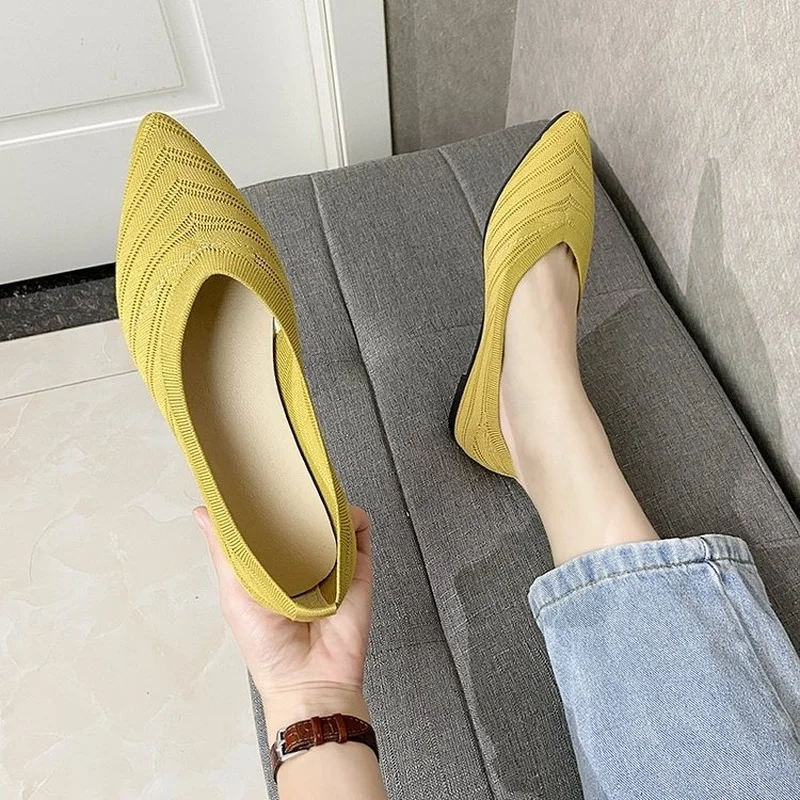 

Ladies Ballet Flats Slip-On Pointed Toe 2022 New Fashion Casual Shoes Knitted Comfortable Soft Loafers Zapatos De Mujer