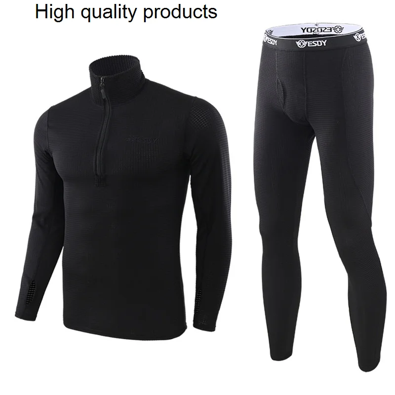 Men's Winter Thermal Underwear Sets High Collar Quick Drying Thermo Fleece Tight Warm Fitness Clothes Suits Long Johns