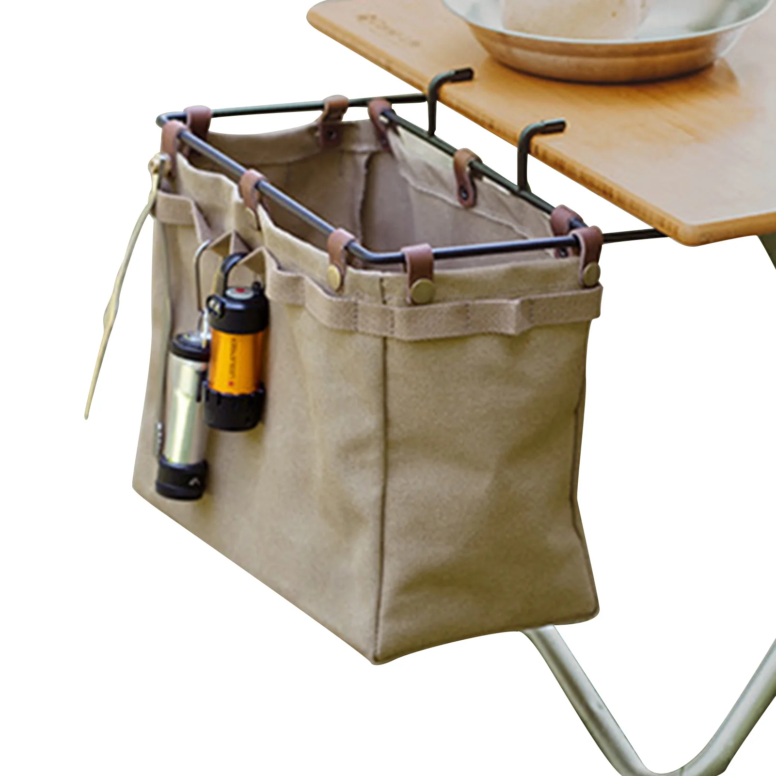 Camping Table Side Hangings Bag Picnic Desk Bag Organizer Deskside Bags Pouch With Slip Pocket Hard PP Board Support Suitable