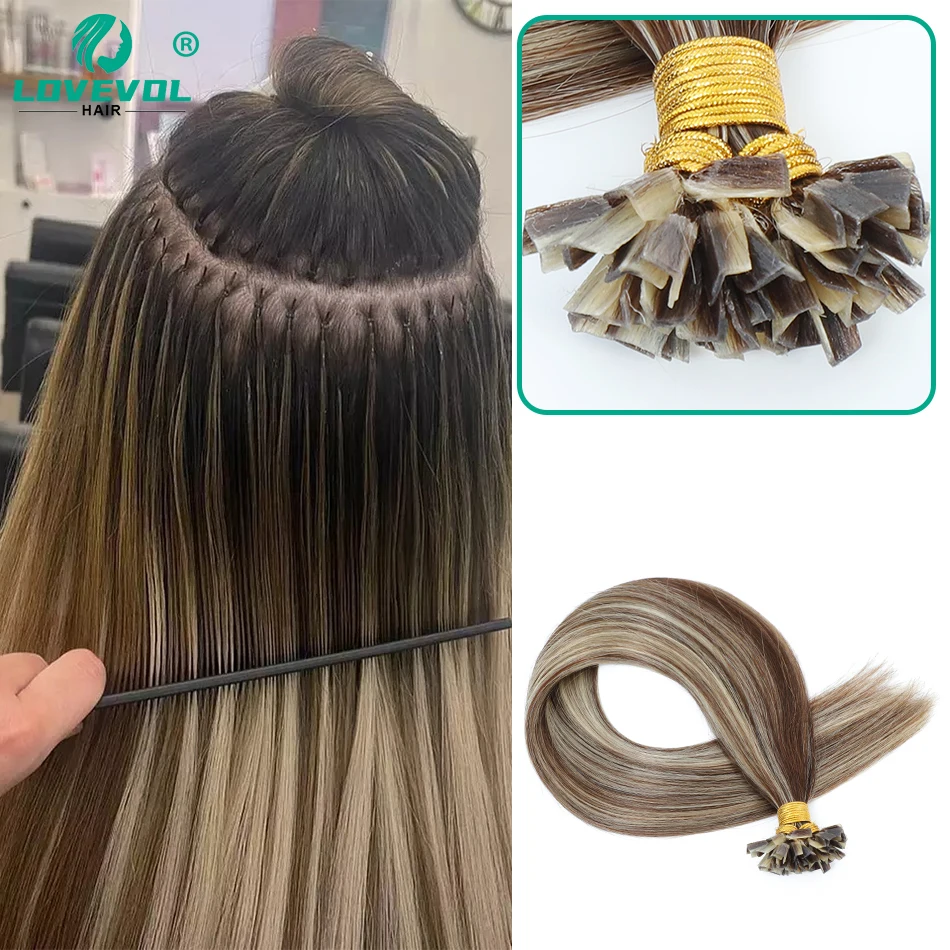 V Tip Keratin Russian Remy Hair Extensions VTip Dark Brown Blonde 50/100 Strands V Tips Fusion Human Hair Ombre Blond Color