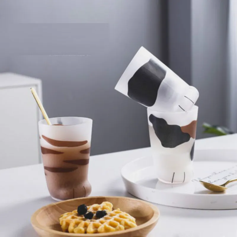 

300ML Cat Foot Paw Mug Heat-resistant Glass Tiger Paws Office Coffee Mug Milk Cup Kids Drink Bottle Breakfast Cup with Cat Spoon