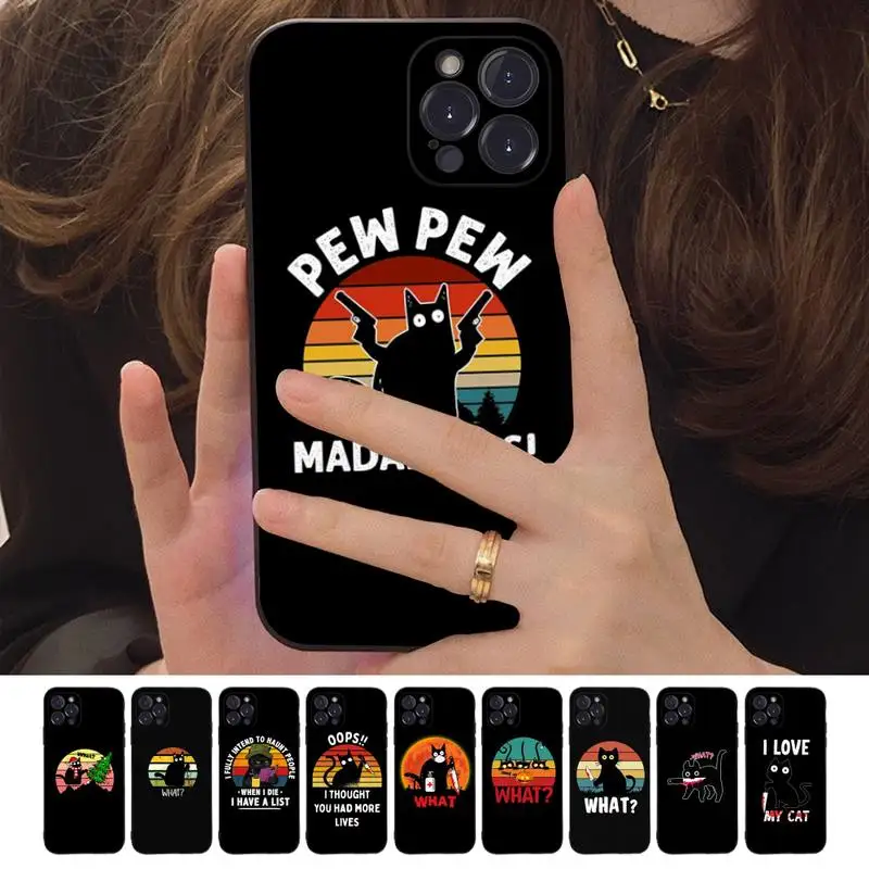 

Funny Black Cat What Phone Case For iPhone 13 11 8 7 6 6S Plus X XS MAX 5 5S SE 2020 XR 11 pro DIY Funda