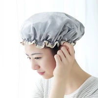 plain double layer bath cap waterproof adult lady shower long hair bath head cover kitchen cap oil fume proof cap