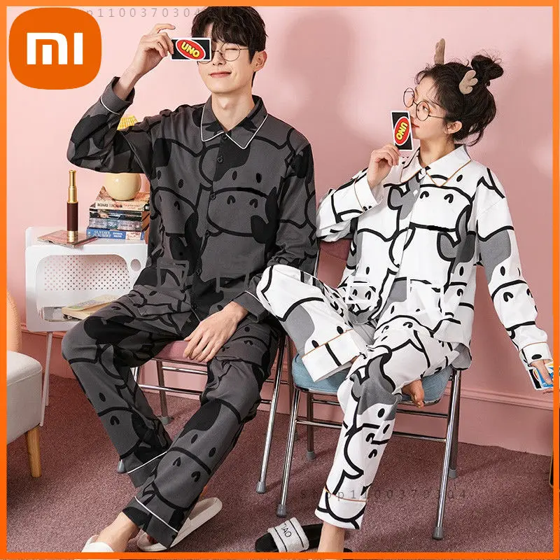 

Xiaomi Cow Pajamas Couple Kawaii Pijama Women Autumn Sleepwear 2 Piece Bedroom Set Plus Size 3XL 4XL 5XL Pyjamas Loungewear