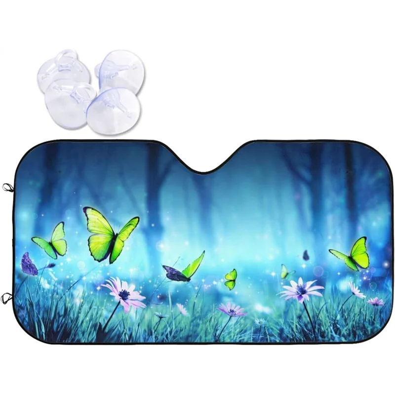 

Солнцезащитный козырек для переднего стекла автомобиля, складной козырек от солнца, с УФ-защитой, S/M, синего цвета, с бабочками