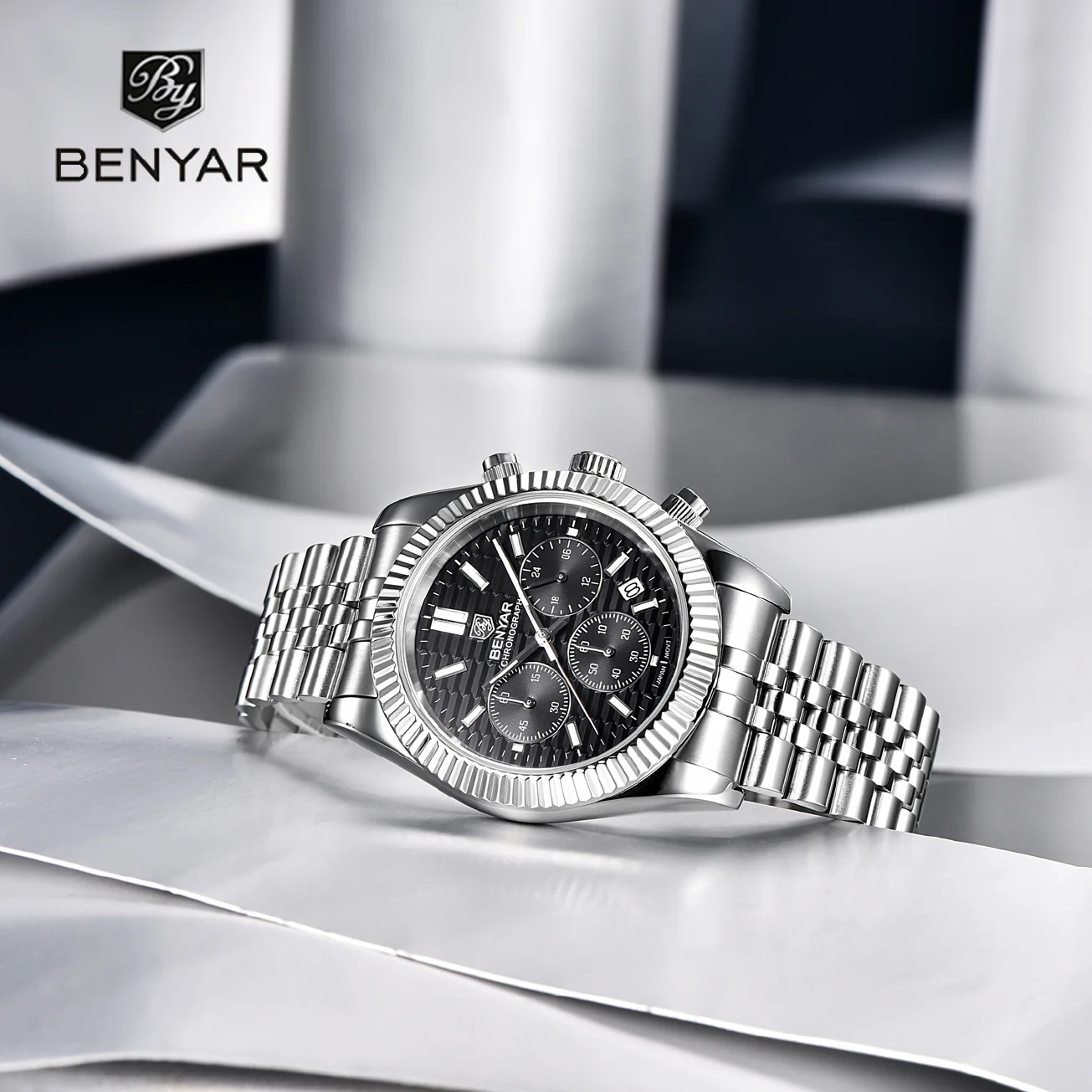 

Benyar Design 2023 New Fashion Men' Sports Quartz Watches Stainless Steel Luminous Timing Calendar Waterproof Watch Reloj Hombre