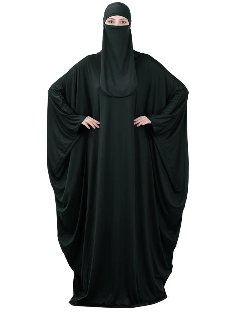 Muslim Women Jilbab One-piece Prayer Dress Hooded Abaya Islamic Clothing Dubai Saudi Black Robe Turkish Modesty Burqa