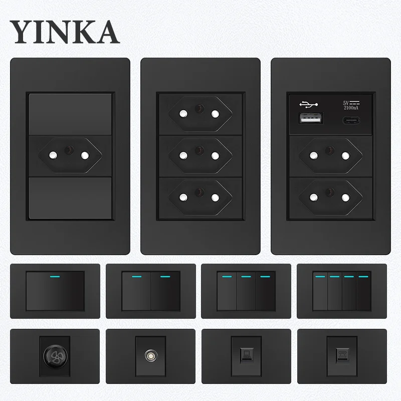 YINKA Огнестойкая пластиковая панель Бразилия Розетка Настенный выключатель