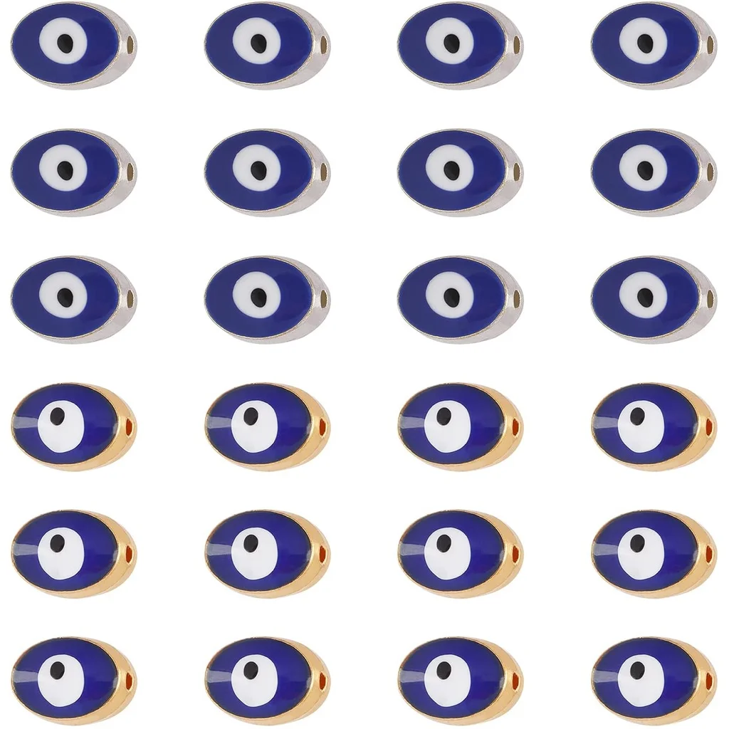 

100 Pcs Evil Eye Enamel Alloy Beads Double-Sided Enamel Charms Oval Spacer Beads for DIY Jewelry Bracelet Necklace Making