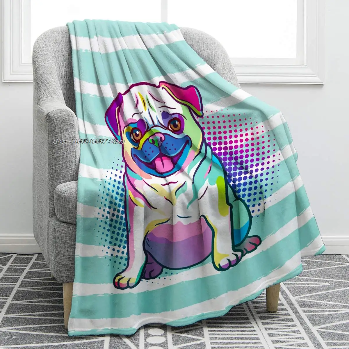 

Pug Dog Print Blanket Cute Soft Colorful Throw Blanket Kid for Sofa Chair Bed Office Travelling Camping